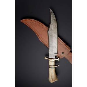 Cuchillo Bowie hecho a medida de acero de Damasco de la mejor calidad con mango de hueso Cuchillos de camping con funda de cuero. - Product Image 2