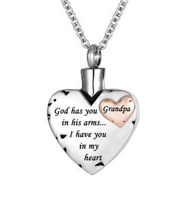 Grand-père Double Coeur Crémation Urne Collier Cendres Urne Bijoux Mémorial Pendentif Dieu vous a dans ses bras je vous ai Taille personnalisée - Product Image 4