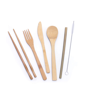 Utensilios de viaje de bambú, juego de cubiertos de bambú reutilizables con estuche de transporte, juego de cubiertos portátil para viajes, escuela, trabajo, camping - Product Image 2