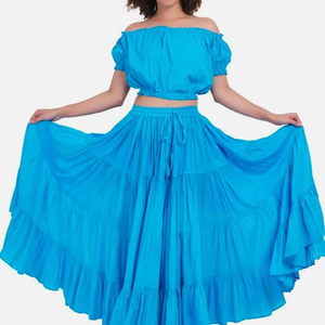 Falda de talla grande para mujer Gypsy 25 yardas de largo, color sólido fluido, color renacentista, turquesa, Wevez, turquesa, Ghera, falda larga de algodón - Product Image 1