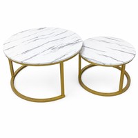 Ensemble de table basse ronde moderne de luxe en verre trempé et MDF avec pieds en métal doré pour la maison, le salon, l'hôtel, élégant