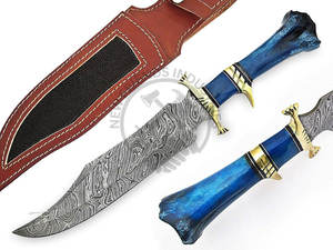Wholesale Damascus Steel Bowie <b>Knife</b> Sharp Fixed Blade <b>Knife</b> Ambidextrous Exotic Camel <b>Bone</b> <b>Handle</b> Sheath Hunting Camping <b>Knife</b> - Product Image 2