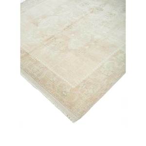Tapis en laine noué à la main beige-brun vintage pour la maison - Idéal pour salon, couloir, entrée, chambre d'adolescent - Motif médaillon rectangulaire en puzzle - Product Image 2