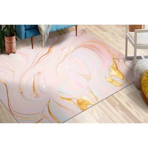 พรมเชนิลล์ลายหินอ่อนสีชมพูและสีทอง: ของตกแต่งหรูหรา พรมบางแบบไม่ถักทอ - Product Image 2