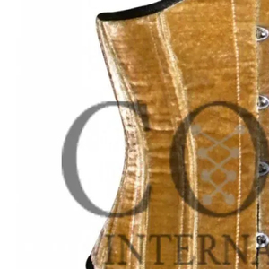 Steel-Boned Golden Brown Velvet Breathable High Compression <b>Underbust</b> <b>Corset</b> Black Trim Fashion Wear Bustier Adjustable Front - Product Image 3