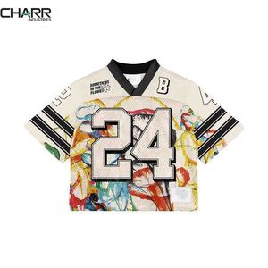 Maillots de football américain respirants et tendance OEM, impression par transfert thermique, vente en gros, maillots vierges en maille à manches courtes, grandes tailles - Product Image 6