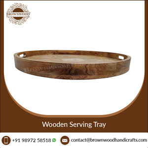 <b>Large</b> Round <b>Wooden</b> Tray Handmade Custom Solid Mango Wood with Handles Serving Tray Wholesale Price Perfect for Kitchen - Product Image 5