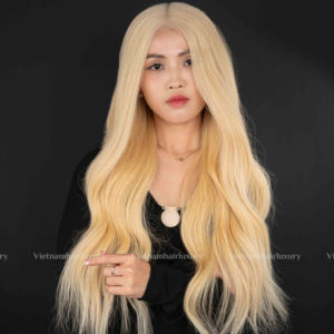 Vietnamien 100% Extension de tissage de cheveux humains non transformés Dôme Cap brut doux pas cher en vrac soyeux vague droite vierge blonde - Product Image 1