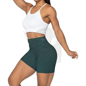 Pantalones cortos de yoga con logotipo personalizado, pantalones cortos deportivos para correr, mallas cortas de cintura alta para gimnasio, pantalones cortos de yoga sin costuras para mujer - Product Image 5