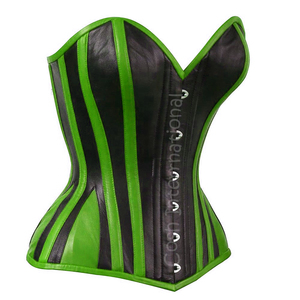 เครื่องรัดตัวหนังสีดำแบบโครงเหล็กพร้อมสายหนังสีเขียวปรับความเซ็กซี่ได้สำหรับผู้หญิงผู้ผลิตชั้นนำจากปากีสถาน - Product Image 1
