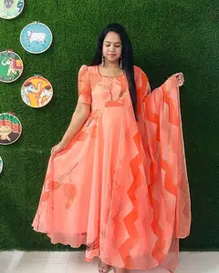 Nuevo diseñador Party Wear Look Organza Vestido de impresión digital con Dupatta Indian Ethnic Wear Vestido de novia Anarkali Kurti