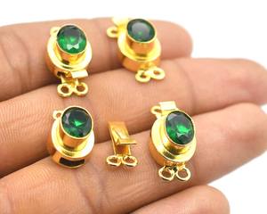 Broche de caja de piedras preciosas de amatista verde de forma ovalada chapado en oro de 18 quilates 23X11X10MM 1 hebra 2 hebras fabricación de joyas B618 - Product Image 1