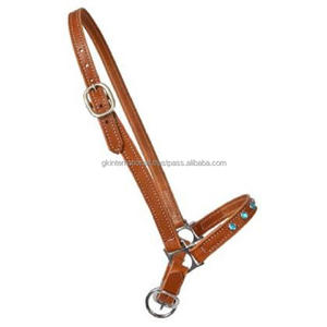 Elegante y resistente cosido a mano de cuero tostado, Halter de caballo, diamantes de imitación ostentosos decorativos en la corona y ajuste de níquel ajustable completo - Product Image 1