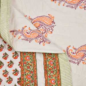 Taille unique Couette en coton Bloc imprimé main Orange Motif Buti Kantha Techniques faites à la main pour des hivers légers Taille 150x225 cm - Product Image 6