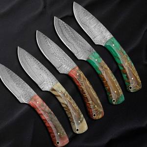 Lot de 5 couteaux de chasse Nordic Forge Skinner en acier Damas, lame fixe, manche en forme de cône de pin, lame pleine longueur, couteau de camping et de chasse, étui en cuir OEM - Product Image 4