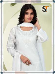 Excelente calidad diseñador Venta caliente exclusiva seda romana pesada con bordado trabajo Kurti pantalón Dupatta exportación mundial - Product Image 2