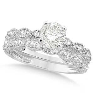 14k White Gold Petite Antique-Design <b>Diamond</b> Bridal Set 3.08ct <b>Diamond</b> <b>Rings</b> for Brides - Product Image 5
