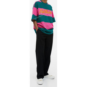 Camiseta de algodón a rayas de dos colores, estilo urbano, corte regular, hombros caídos, logotipo bordado personalizado de alta calidad, transpirable y de secado rápido. - Product Image 3