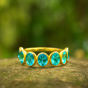 Bague empilable en argent sterling 925 avec topaze bleue, faite à la main, pour femmes et filles - Product Image 1