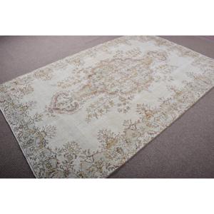 5,9x9 ft Large Vintage Rug, Turkish Rug, White <b>Yellow</b> Southwestern <b>Wool</b> Rug - Product Image 2