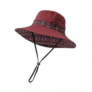 Outdoor Ethnic Style Sunshade Fisherman <b>Hat</b> for Women, <b>Summer</b> Travel Sun Protection Wide Brim Western Cowboy Beach <b>Hat</b> - Product Image 4