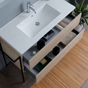 Meuble de salle de bain Belize 100CM avec 2 tiroirs, évier, miroir 100X60, porte-serviettes noir - Product Image 6