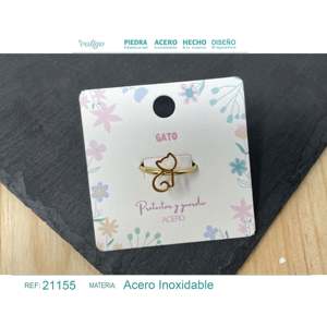 แหวนแฟชั่นรูปแมวทำจากเหล็กสีทอง - Product Image 1