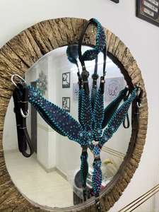 Conjunto de Arreos para Caballo de Cuero Genuino Estilo Western con Pedrería Turquesa, Cabezada Ligera y Pechopetral, Personalización Disponible - Product Image 2