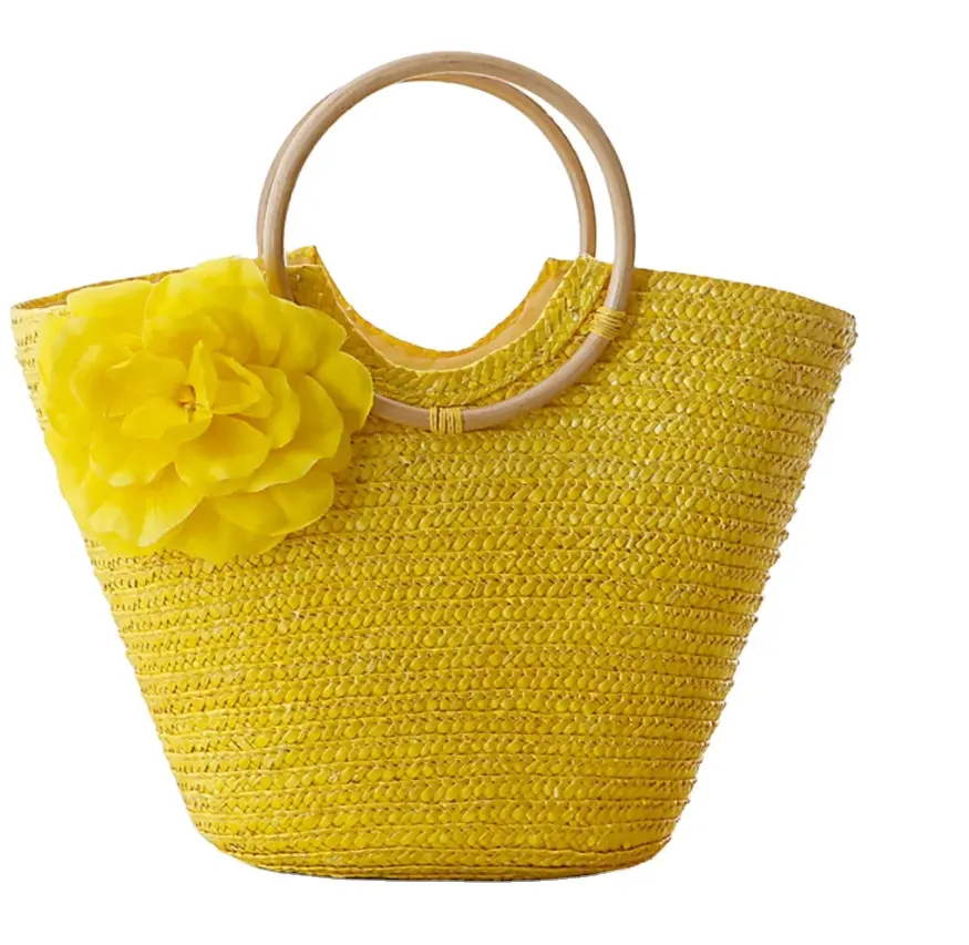 Bolso de verano para mujer, bolso tejido a mano con flores, bolso de paja para llevar a mano, bolsos de playa de macramé de ganchillo, directo del proveedor indio