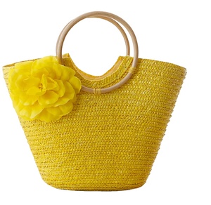 Women Summer Handbag Makes <b>up</b> Hand Woven Bag Flower Hand Carry Straw Bag Crochet Macrame Beach Bags Direct From Indian Supplier - Product Image 1