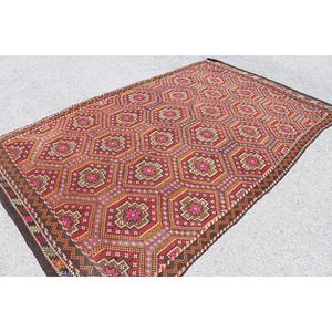 Alfombra Turca Vintage de 5.7x10.1 pies, Alfombra Grande, Alfombra de Lana Roja Kilim - Product Image 2