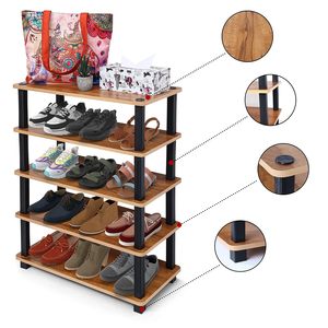 Organizador de Zapatero de madera de 5 niveles Turn-Tube-Estantes de almacenamiento multiusos Organizador de exhibición Almacenamiento de utilidad - Product Image 2