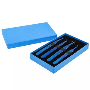 Ensemble de 4 pinces à épiler pour Extensions de cils à poignée en diamant-fourniture de cils en acier japonais (bleu) emballage de couleur avec LOGO en acier inoxydable - Product Image 5