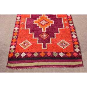 Turkish Rug, <b>Runner</b> 3x11.6 ft Vintage Rug, Orange <b>Red</b> Animal Print Wool Rug - Product Image 5
