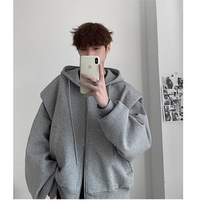 Sweat à capuche complet sans fil à double fermeture éclair pour hommes Impression bouffante en vrac Pull avec logo personnalisé Noir Fabricants de sweats à capuche zippés - Product Image 5