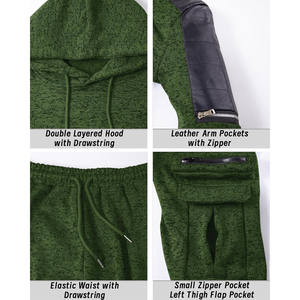 Survêtements de sport d'hiver pour hommes élégants motif solide fermeture à cordon haut pull à capuche bas de col doublure polaire - Product Image 5