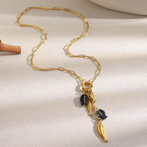 Collana con nappe da sogno collana con ciondoli a forma di pesce collana con fermaglio per carta gioielli in acciaio inossidabile placcato oro - Product Image 6