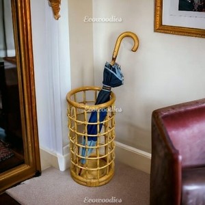 Multifunctional <b>Umbrella</b> Storage Bucket Natural Decorative Bamboo Rattan <b>Umbrella</b> <b>Holder</b> Stand for <b>Indoor</b> and Outdoor Rounded - Product Image 1