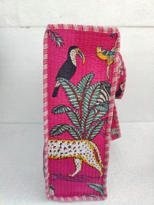 Bolso acolchado de algodón para mujer, bolso de hombro acolchado con estampado de bloques hechos a mano, bolso de compras Vintage hecho a mano para verano, invierno y primavera - Product Image 2