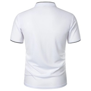 T-shirt d'été pour homme, couleur unie, manches courtes, col montant, coupe ajustée, 100 % coton, logo frontal, anti-plis - Product Image 4