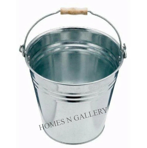 Metal Bucket Round Strong Galvanized Pail Wood With Ware Handle - Product Image 6