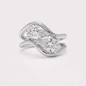 IGI Certified Pear Cut Lab Grown Diamond Bypass Engagement <b>Ring</b> in 14K White / Rose & Yellow Gold - Product Image 5