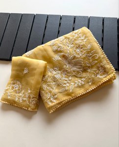 Sari in Chiffon per Feste con Perline Premium e Ricami Floreali, Fornitore ed Esportatore Mondiale a Prezzi all'Ingrosso - Product Image 3