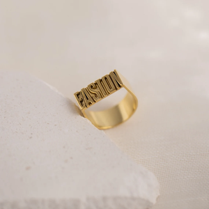 14k Solid Gold Plated Custom Bold Name <b>Ring</b> by Caitlyn Minimalist With Chunky Statement Personalized <b>Ring</b> <b>for</b> Unisex Jewelry - Product Image 4