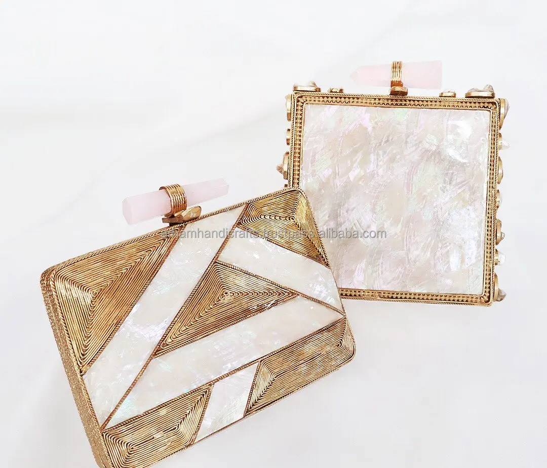 Trendy brass & mother of pearl clutch Elegant Beaded brass clutch hand bag for women best evening bag BY LUXURY CRAFTS
