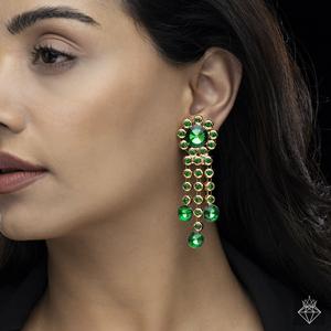 PRAO Handmade Crystal Flower <b>Earrings</b> Anti-Tarnish Bulk Fashion Jewellery for Women Gold Plated Brass with <b>Emerald</b> Main Stone - Product Image 2