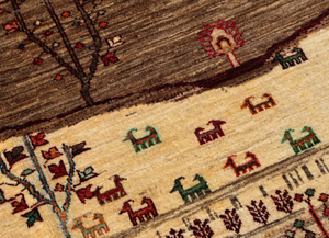 Green Mist Gabbeh Area Carpet with Brown and Ivory Cross Stitch Technique Floral Style Pile Rug - Product Image 4