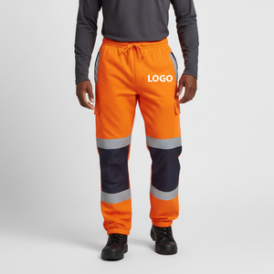 Pantalones de Trabajo de Seguridad Reflectantes de Poliéster Naranja y Negro con Múltiples Bolsillos, Cintas Reflectantes, Cintura Elástica, Pantalones Cargo para Hombre, ANSI Clase 1 EN - Product Image 5