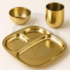 Plaque à compartiments en acier inoxydable 304 Gold Shine Luxury Thali - Product Image 1
