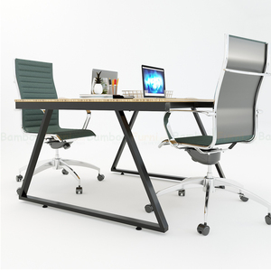 Minimalist TrapezBamboo II 2-person Cluster <b>Desk</b> 120x120cm Steel Legs Assembled - Product Image 3